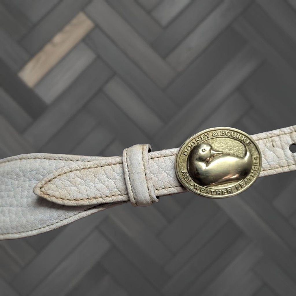 Dooney & Bourke VINTAGE Dooney & Bourke belt brass buckle 1-5/8" leather White/Cream Western Women One Size 36" total length 30.5-33.5" holes Mens Womens Girls Boys Size ONE SIZE - 1 Thumbnail