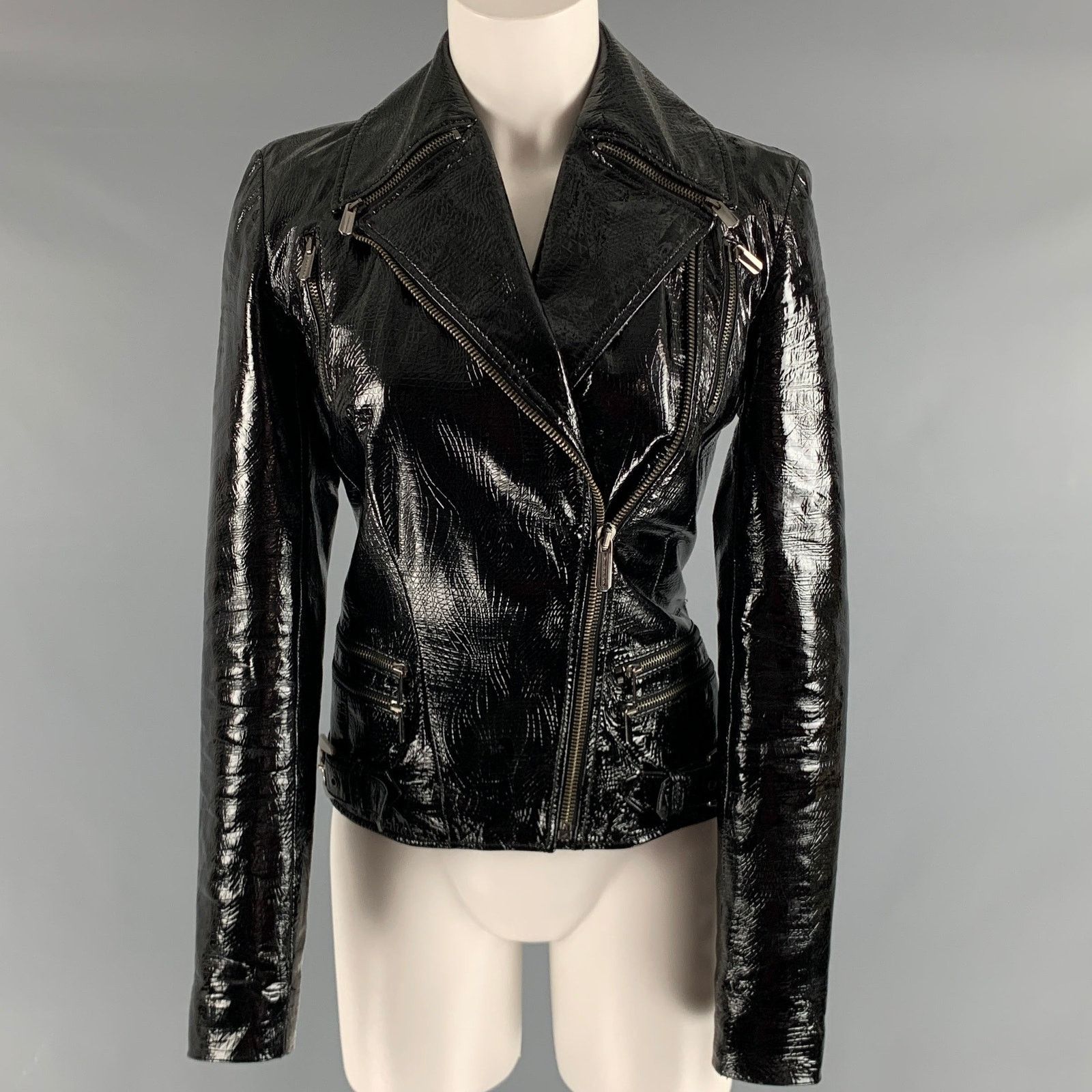 Versace VERSUS by GIANNI VERSACE Black Patent Biker Jacket Size XS / US 0-2 / IT 36-38 - 1 Thumbnail