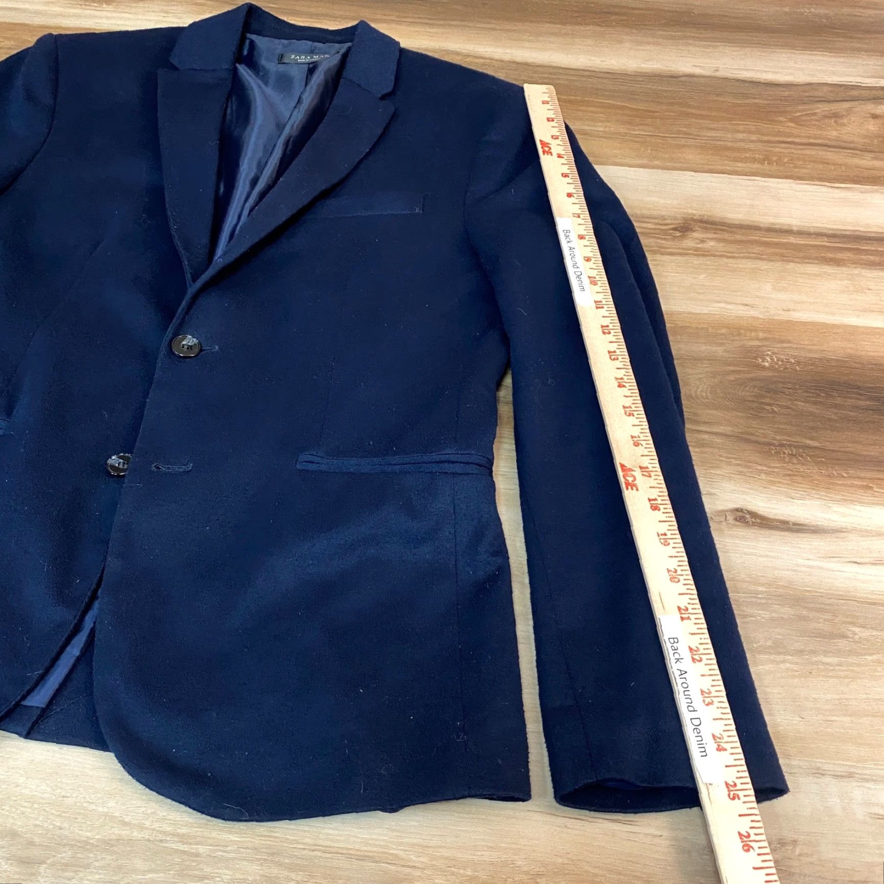 Zara Zara Blazer Men Navy Blue 2 Button Slim Fit Wool Notch Lapel Two-Button Jacket Coat Regular 40 Size 40R - 5 Thumbnail