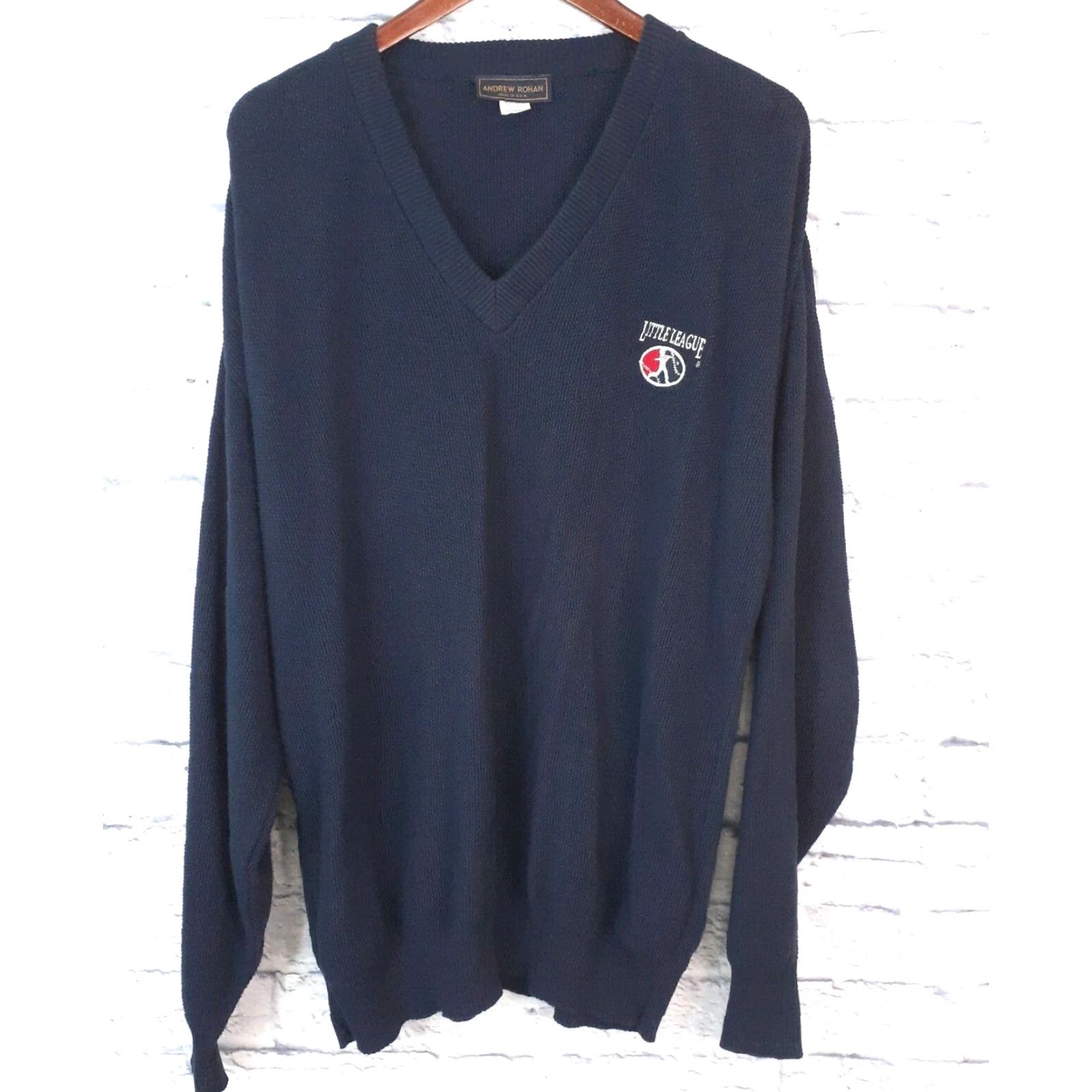 Vintage VINTAGE Andrew Rohan Baseball Knit Sweater Mens XL Blue Cotton Pullover Long Sleeve V-Neck Size US XL / EU 56 / 4 - 2 Thumbnail