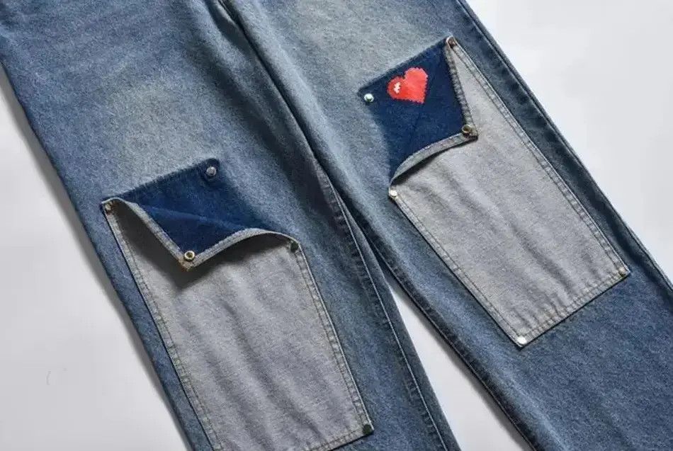 Japanese Brand Men Jeans Patchwork Multi-Pocket Couple Denim Pants Size US 32 / EU 48 - 6 Thumbnail