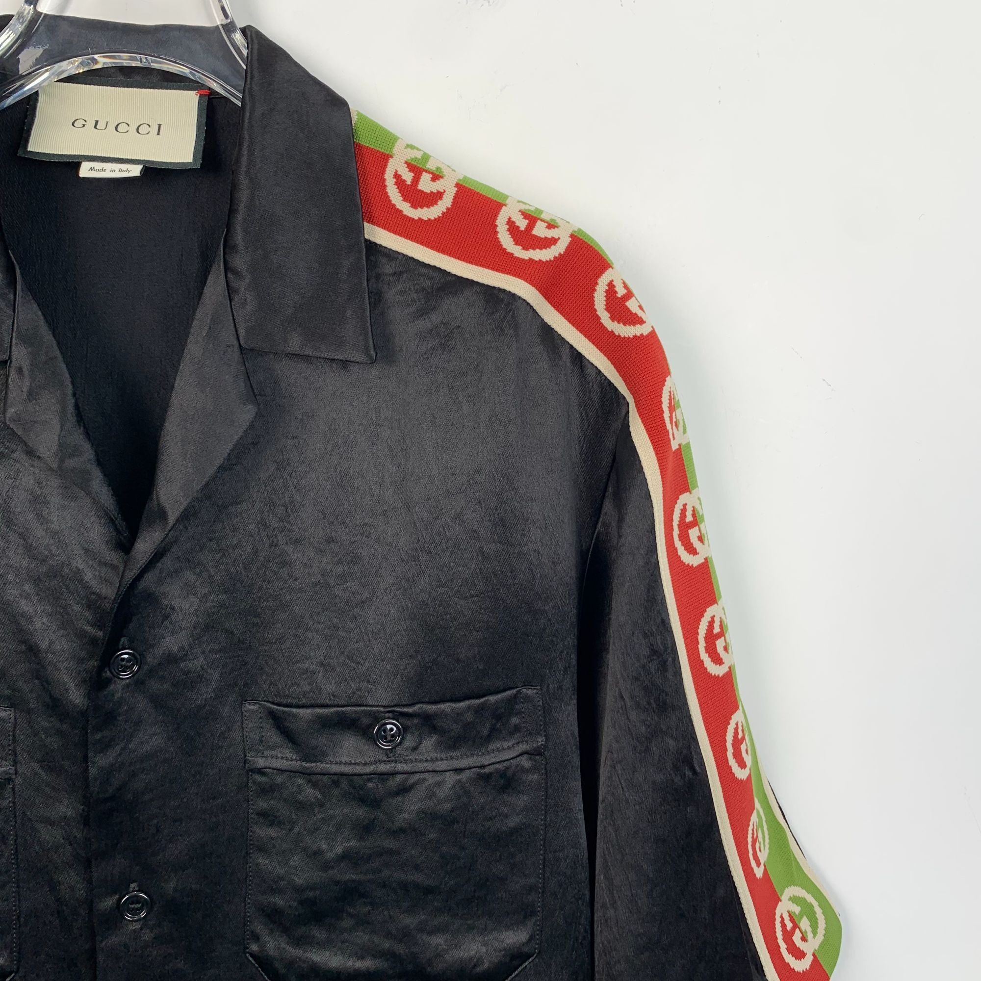 Gucci Gucci Black Button-Down Shirt With Iconic Web Stripe Trim Size US XS / EU 42 / 0 - 3 Thumbnail