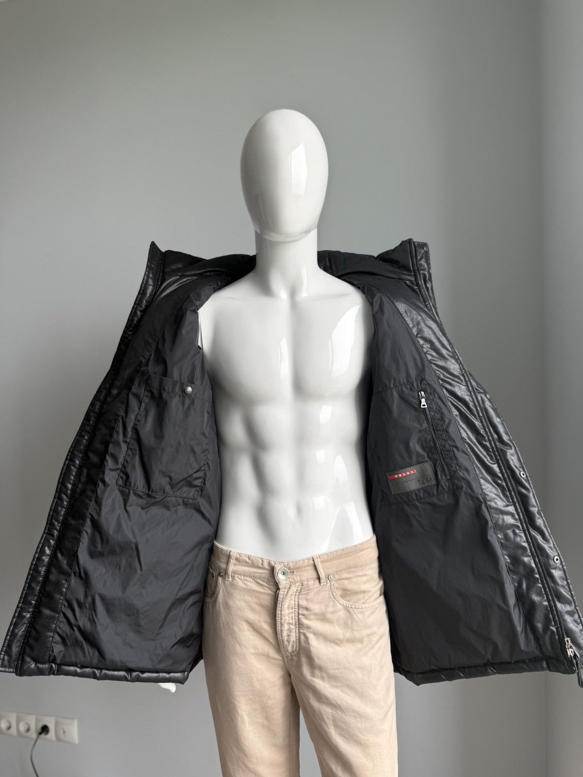 Prada Prada Leather Logo Gabardine Black Down Puffer Jacket Size US XL / EU 56 / 4 - 7 Thumbnail