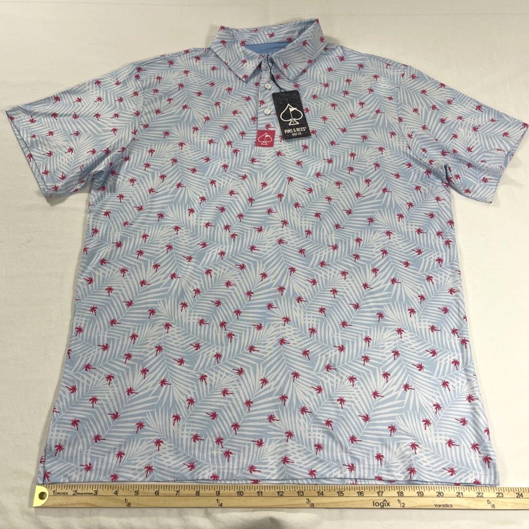 Vintage Pins & Aces Golf Polo Shirt XL Blue Palm Flower Mock-Up? Size US XL / EU 56 / 4 - 6 Thumbnail