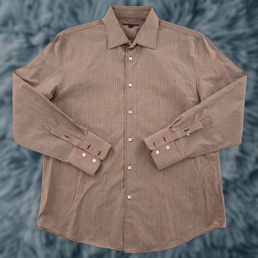 John Varvatos VINTAGE John Varvatos Men's Long Sleeve Button-Up Shirt Size 17/43R Brown Striped Cotton Business Casual Size US XL / EU 56 / 4 - 1 Thumbnail
