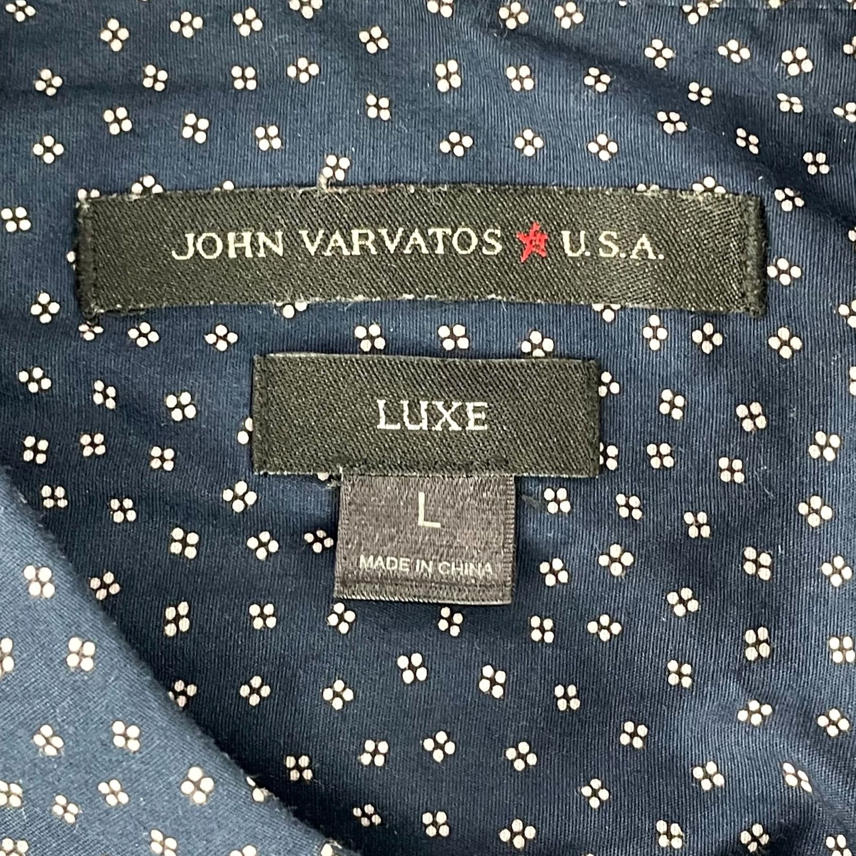 John Varvatos John Varvatos Luxe Shirt Men L Navy Geometric Slim Short Sleeve Button-Up Collared Twill Cotton Spandex Size US L / EU 52-54 / 3 - 2 Thumbnail