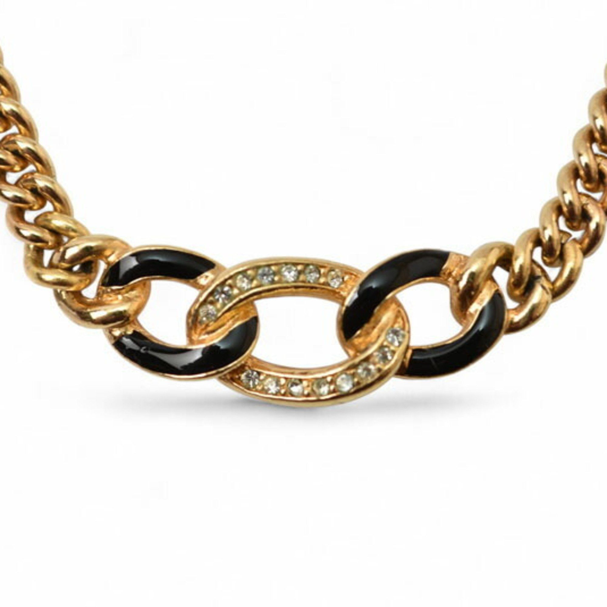 Christian Dior necklace in black and gold with rhinestones