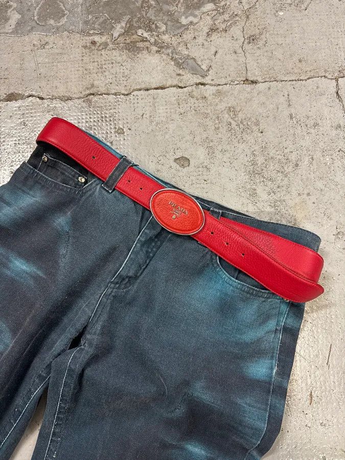 Prada Prada Red Logo Buckle Leather Belt Size ONE SIZE - 1 Thumbnail