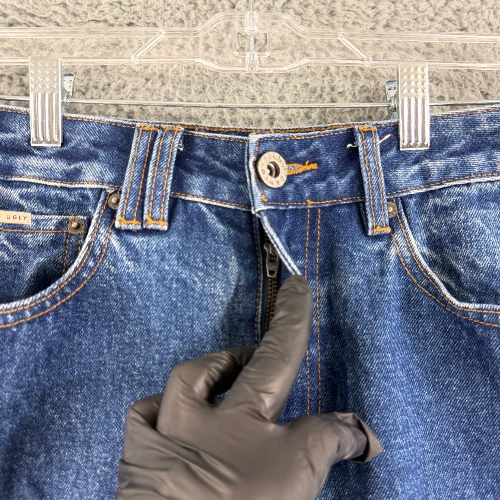 I Love Ugly I Love Ugly Hi Stranger Jeans Mens Small Blue Denim Cropped 5-Pocket 100% Cotton Jeans Regular Small Blue 90s City College Denim Cropped Mens Size US 29 - 3 Thumbnail