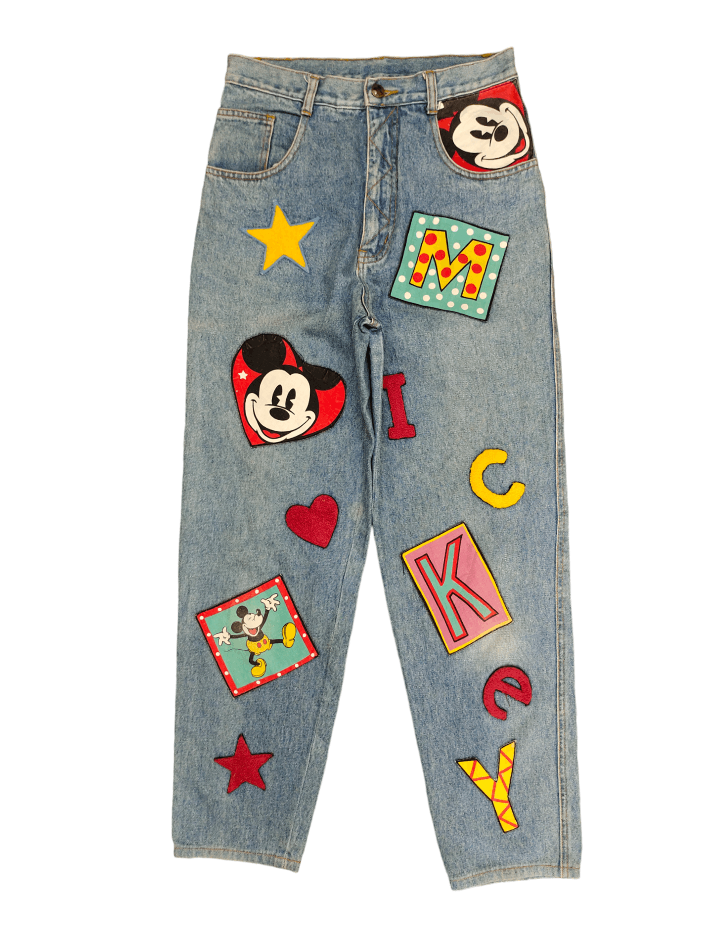 Vintage Disney Mickey popular patch high waist jeans