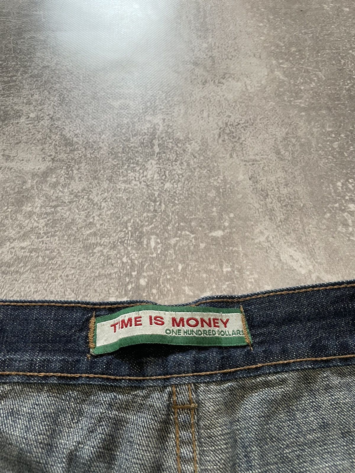 Time is Money Embroidered Logo Jnco Style Baggy Denim Shorts