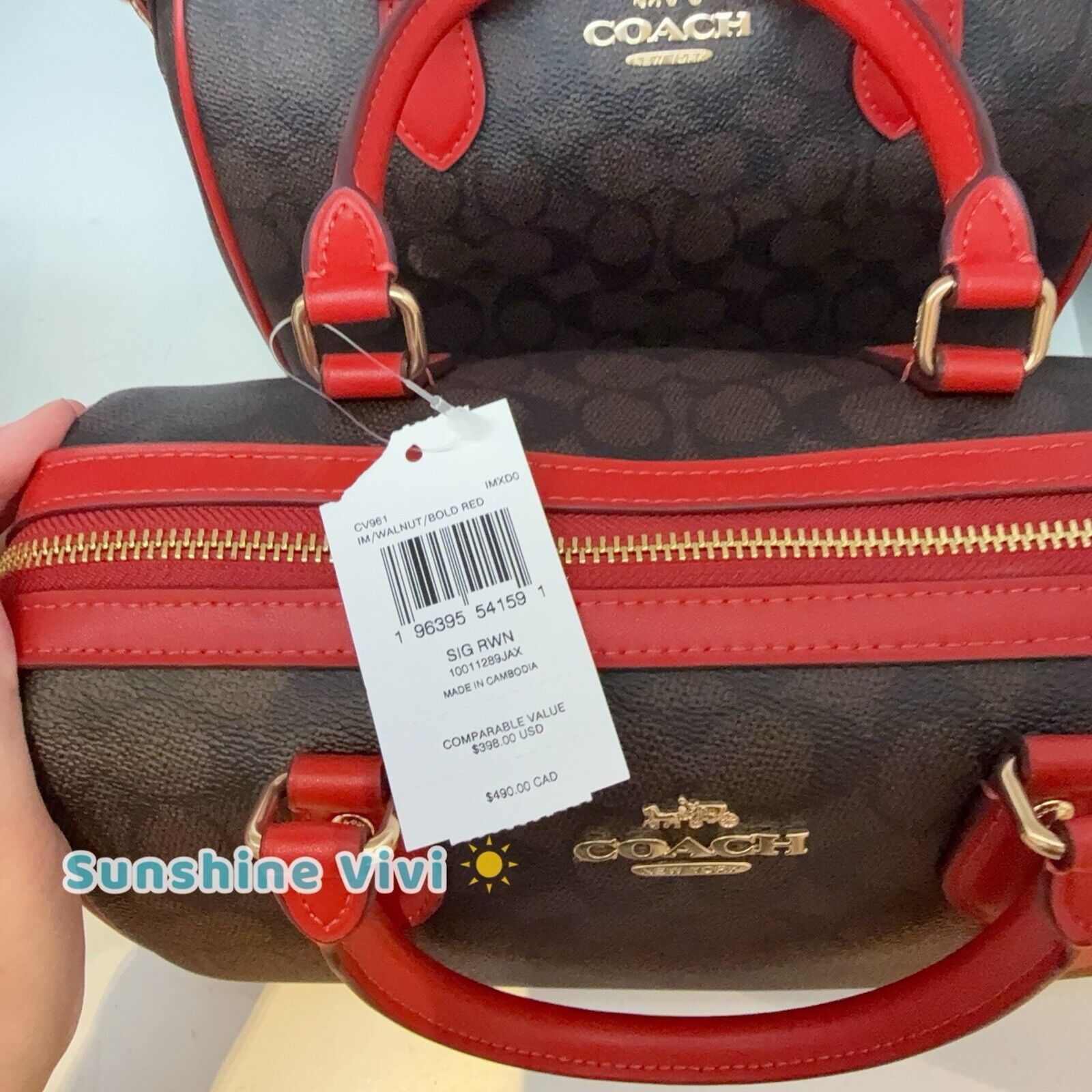 Coach NWT Coach Rowan Satchel Signature CV961 Walnut /Bold Red Size ONE SIZE - 9 Thumbnail