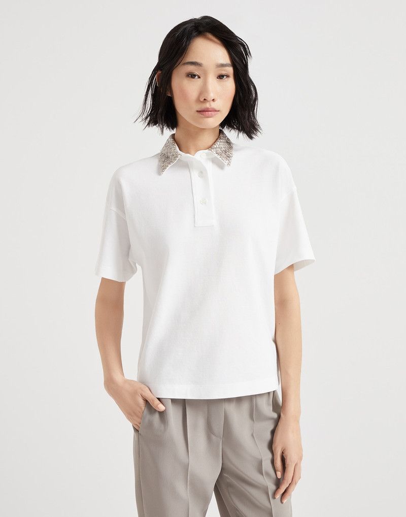 Brunello Cucinelli o1la1rc1a0326 Cotton Jersey Polo Shirt in White Size XL / US 12-14 / IT 48-50 - 1 Thumbnail