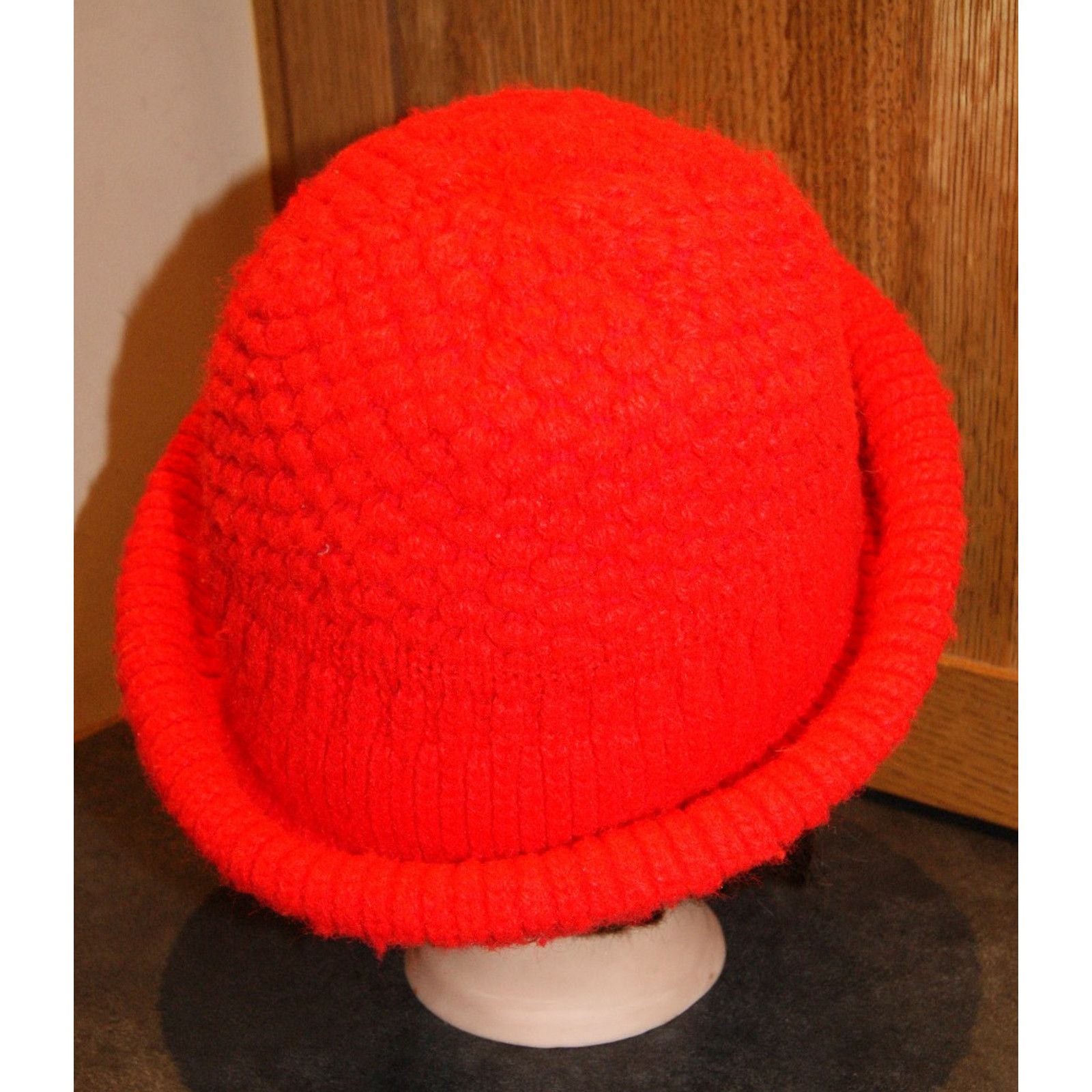 Vintage VTG Womens Red Winter Knit Hat Cap Bucket Loose Brim BOHO Size ONE SIZE - 4 Thumbnail