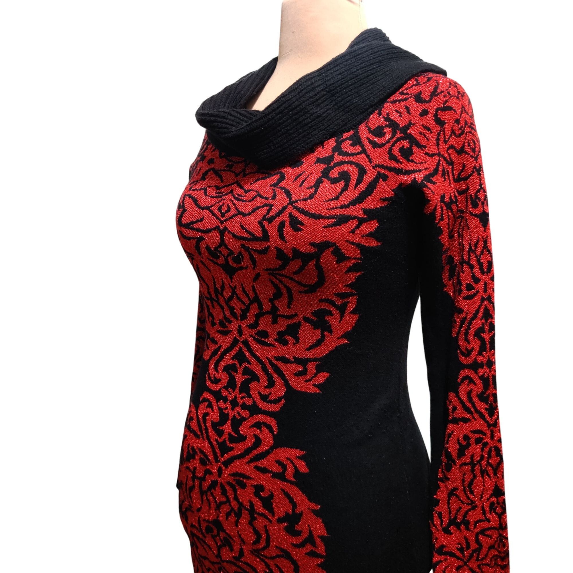 Other INC International Concepts L Red Black Baroque Knit Off Shou Size L / US 10 / IT 46 - 9 Thumbnail