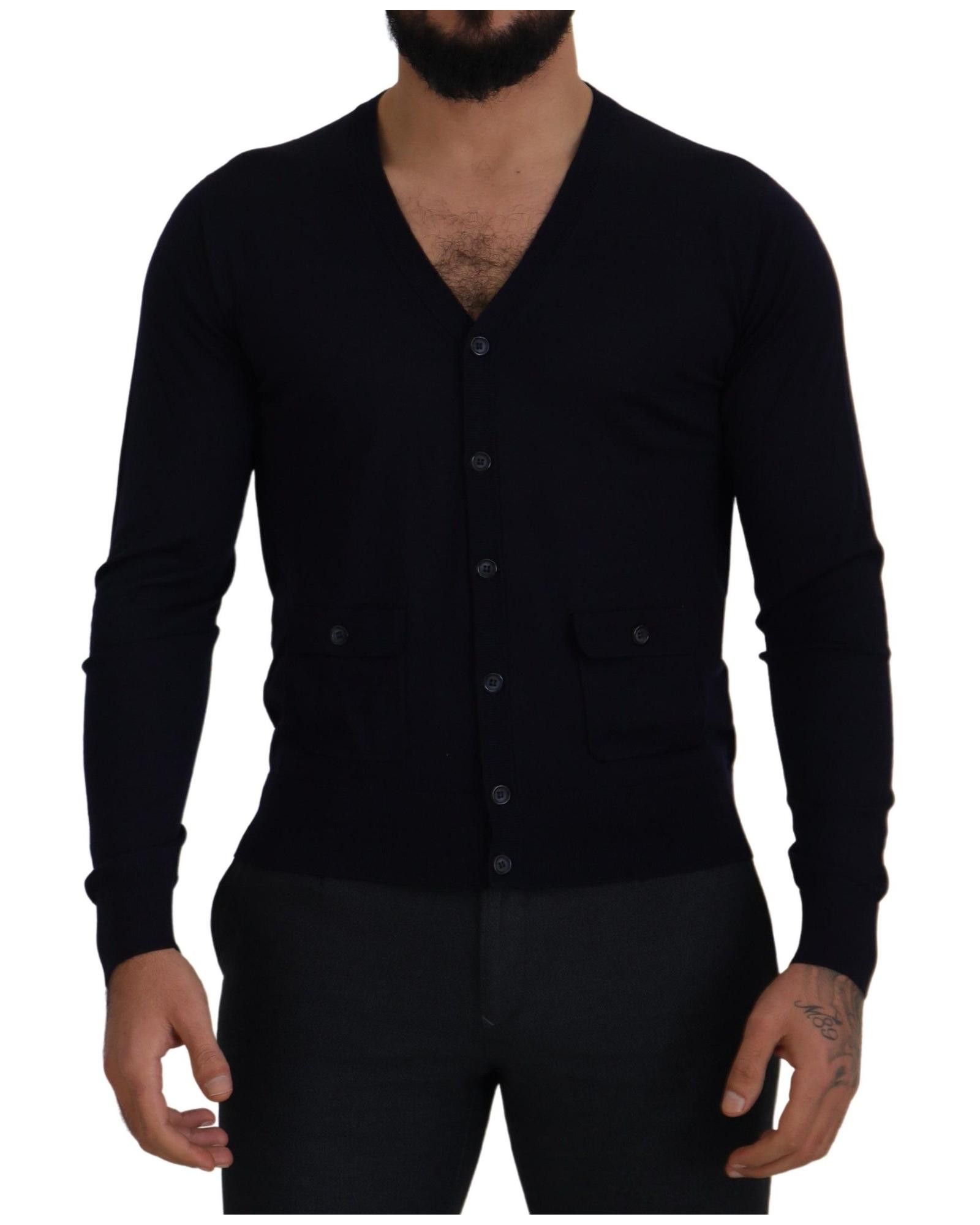 image of Dolce Gabbana Wool Down Cardigan Sweater in Blue, Men's (Size Small)