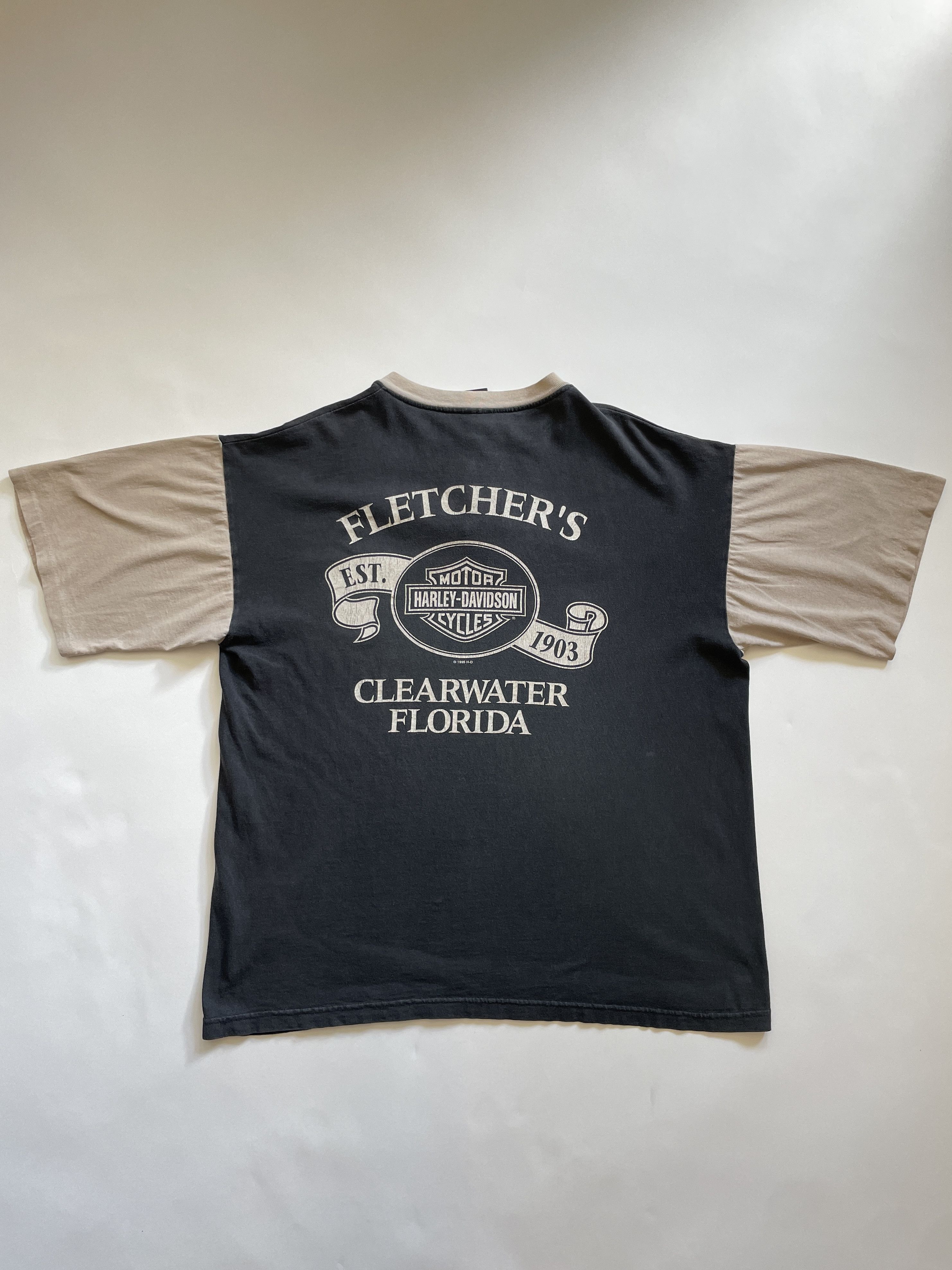 Harley Davidson 1995 Single Stitch Harley Davidson Two Tone Florida TShirt Size US XL / EU 56 / 4 - 5 Thumbnail