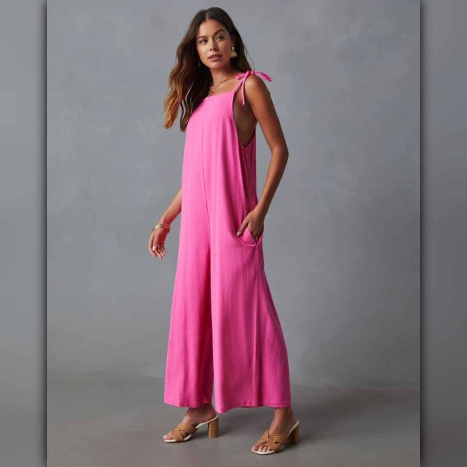 Nordstrom • A058 • (L) NWT Vici Pocketed Linen Blend Relaxed Jumpsuit Size 34" / US 12 / IT 48 - 3 Thumbnail