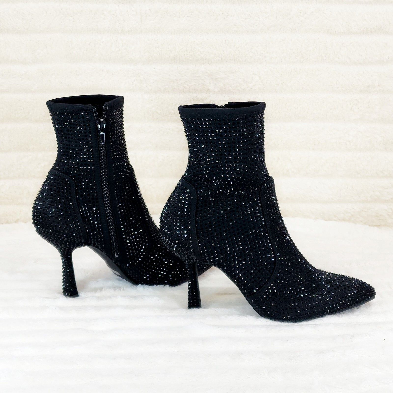 Other Stunning Black Stretch Rhinestone Ankle Boots 3.5" Heels New Size US 6.5 / IT 36.5 - 1 Thumbnail