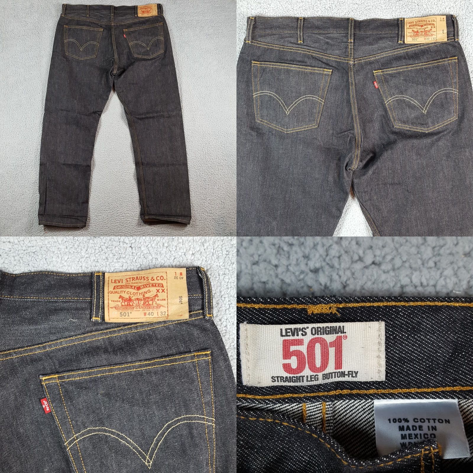 Levi's VINTAGE Levi's 501 Jeans Mens 42x32 Black Denim Straight 5-Pocket Western Button Fly Old School Cowboy 90s 00s Rock Style Regular Fit Size 42 Size US 42 / EU 58 - 8 Thumbnail