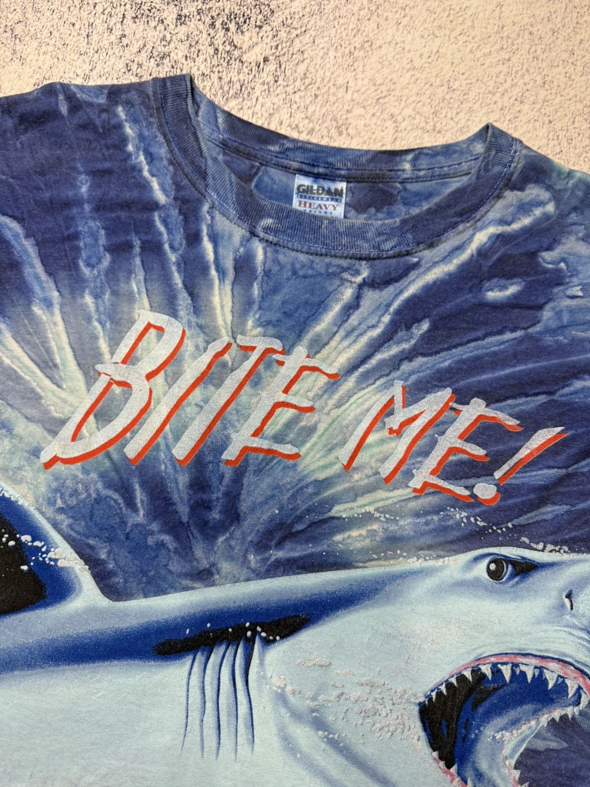 Vintage Vintsge Shark Bite Me Tie Dye Graphic T-Shirt Puff Print All Size US XL / EU 56 / 4 - 9 Thumbnail