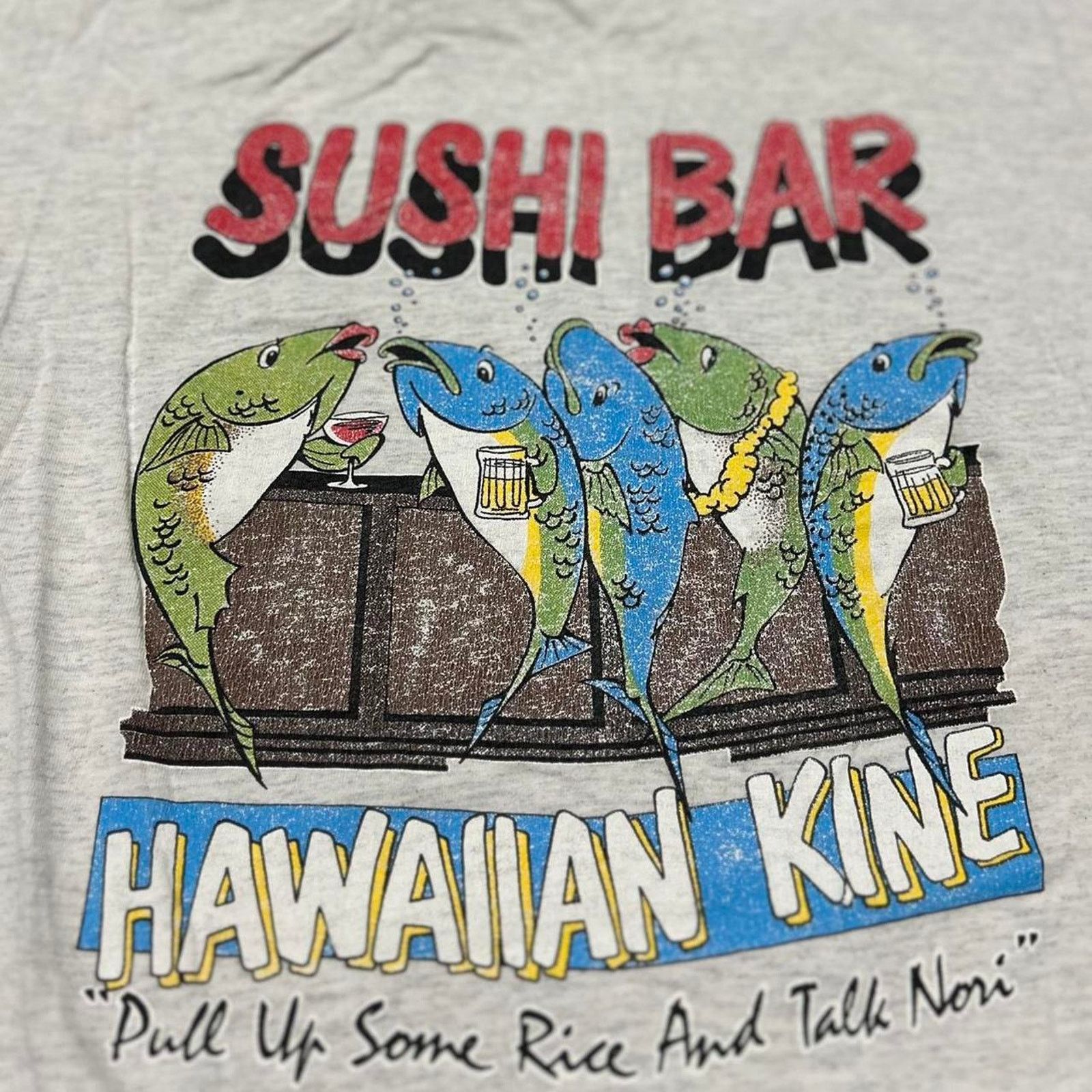 Other **Grey Vintage 90s Hawaiian Kine Sushi Bar T-Shirt Size US XL / EU 56 / 4 - 2 Thumbnail