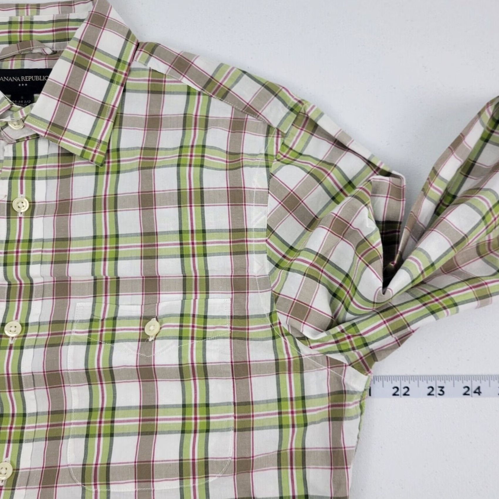 Banana Republic Banana Republic Dress Shirt Green Plaid Long Sleeve 14 14.5 Mens Regular Button-Front Shirt Size 40R - 5 Thumbnail