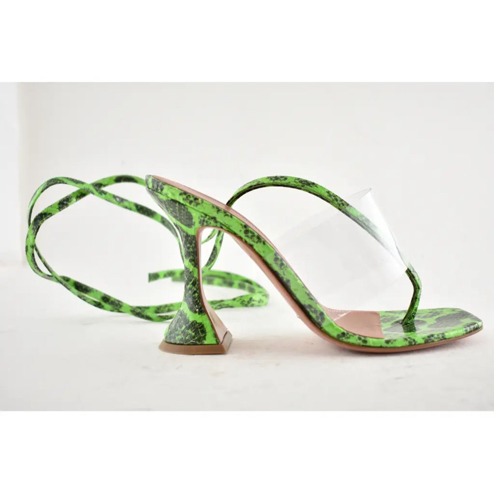 Amina Muaddi Zula Ayer Snake Thong PVC Lace Up Tie Sandal Heel Pump 36.5 Size US 6.5 / IT 36.5 - 2 Thumbnail