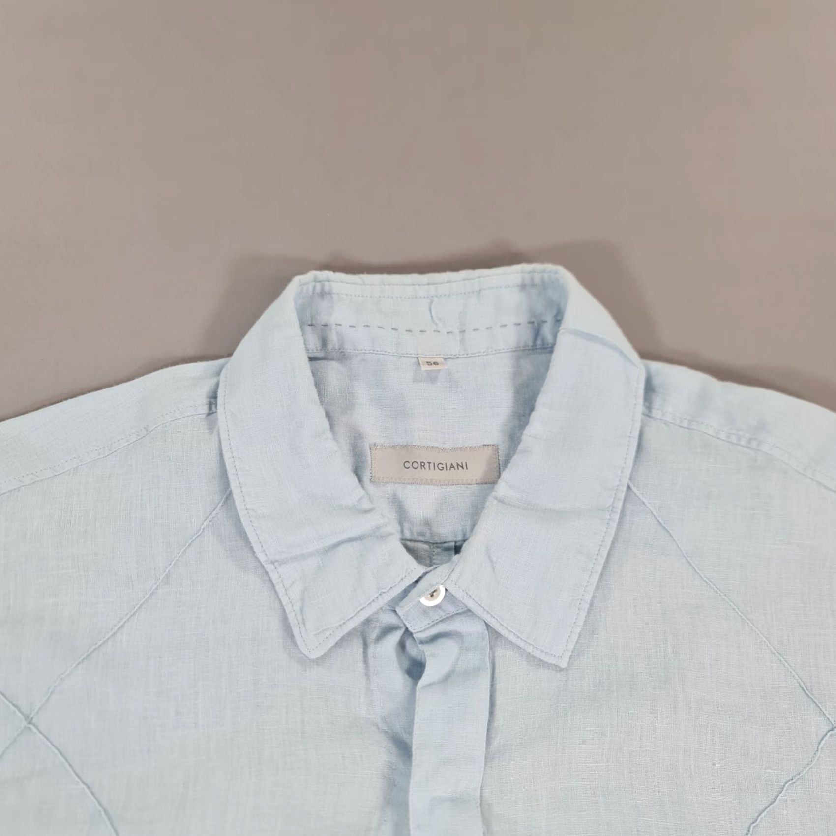 Vintage Cortigiani Mens Shirt Blue XL 56 Linen Button-Up Quilted Breathable Summer Size US XL / EU 56 / 4 - 3 Thumbnail