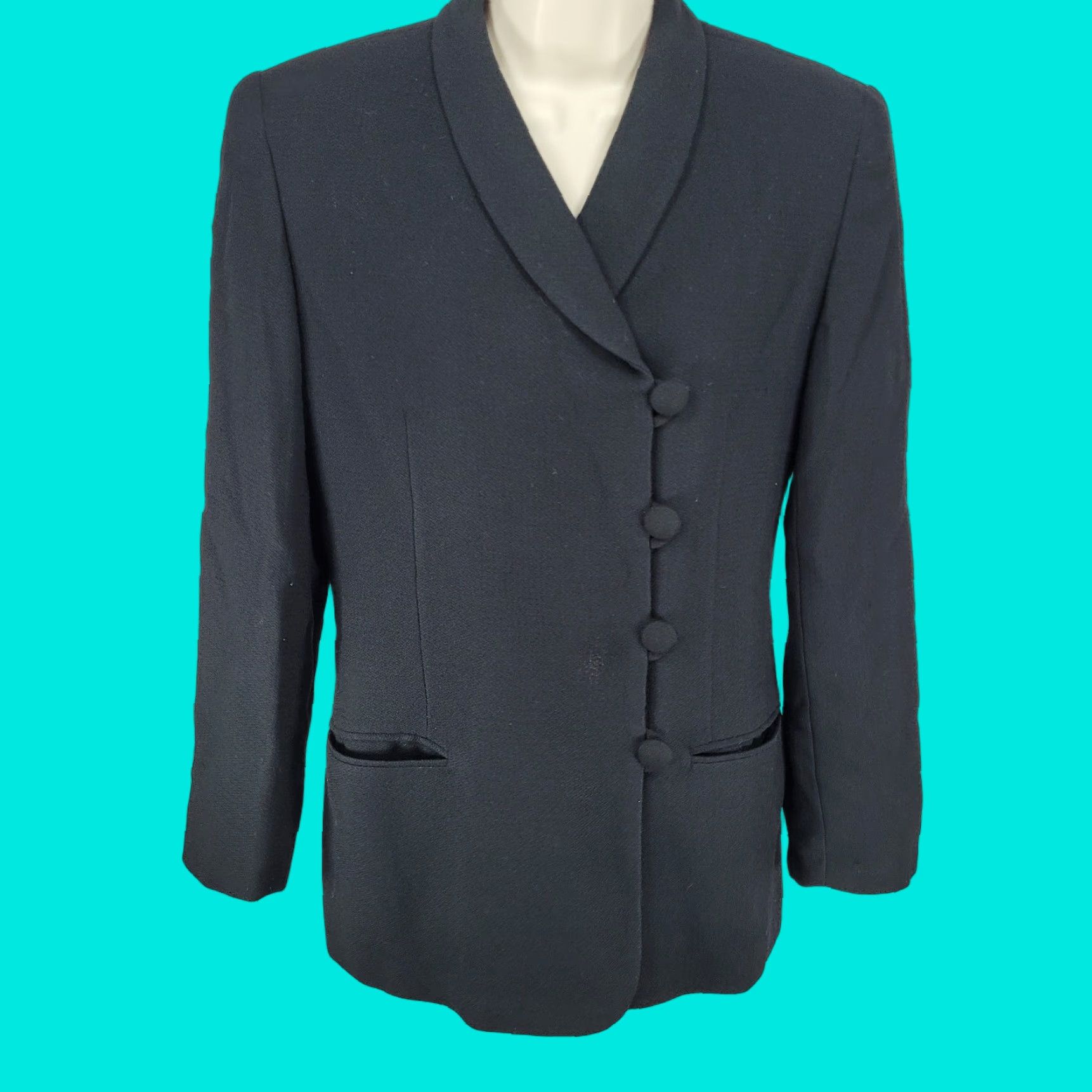 Vintage The Executive Suite Black 100% Worsted Wool Buttoned Jacket 8P Womens Shirt Coat or Jacket? Size M / US 6-8 / IT 42-44 - 1 Thumbnail