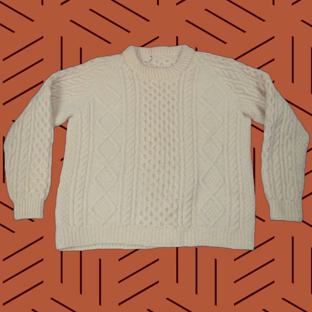 Vintage VINTAGE CREAM HEAVY WOOL HANDKNIT FISHERMAN SWEATER 1970s UNISEX ADULT 2XL Size XXL / US 16-18 / IT 52-54 - 1 Thumbnail