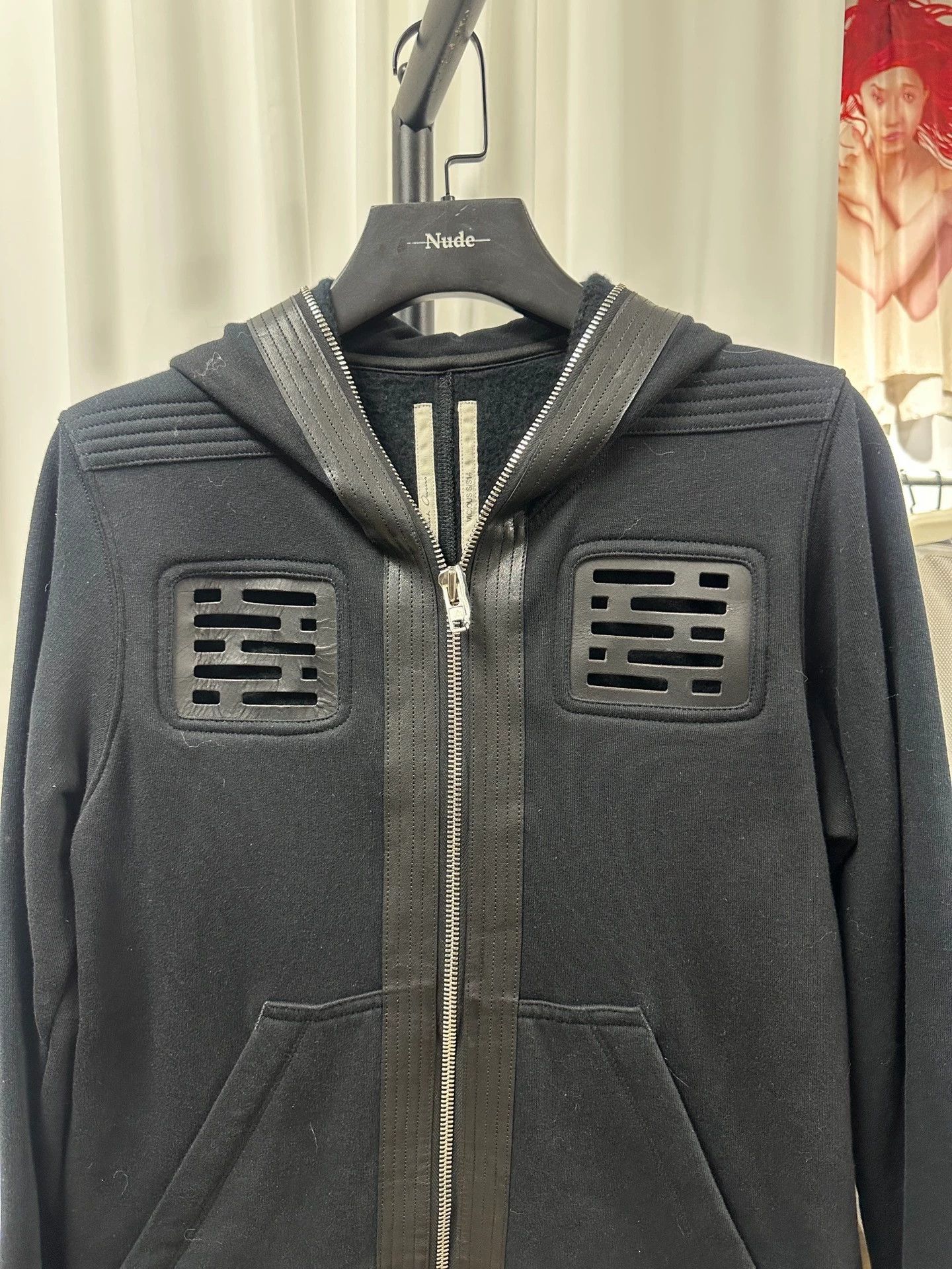 Rick Owens Rick Owens Leather Panel Hooded Knit Hoodie Old Rick Vintage Size US M / EU 48-50 / 2 - 2 Thumbnail