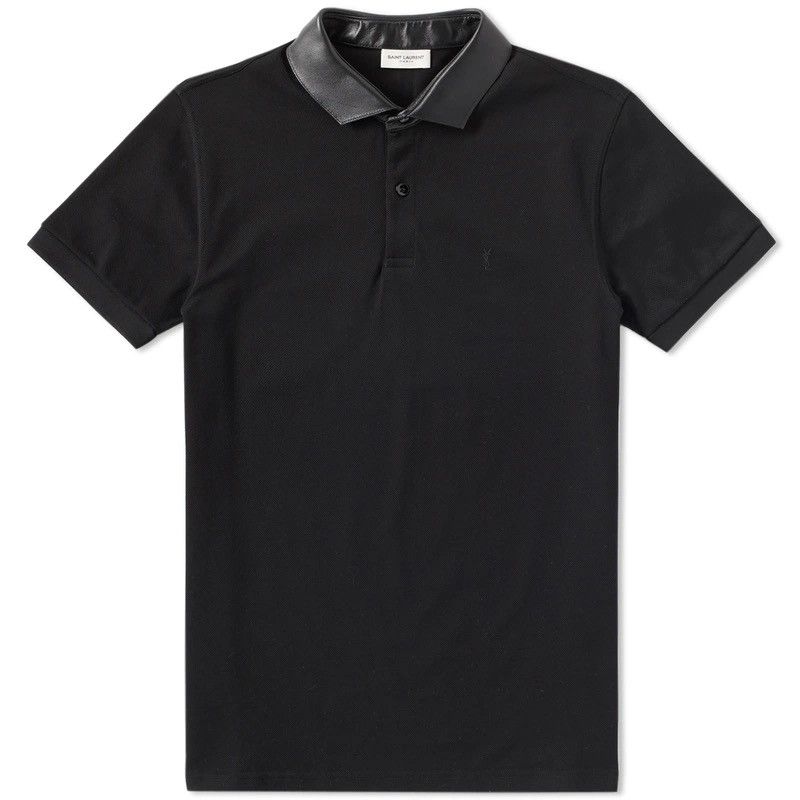 Yves Saint Laurent Yves Saint Laurent Black Polo w/ Leather Collar, mens large Size US L / EU 52-54 / 3 - 1 Thumbnail