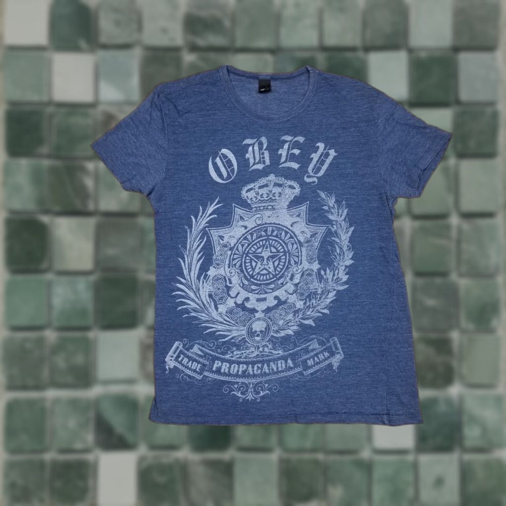 Obey VINTAGE OBEY T-SHIRT Propaganda PAPER THIN 20" CROSS CHEST 27" BLUE Men SZ L USA Rock Retro Size US L / EU 52-54 / 3 - 1 Thumbnail