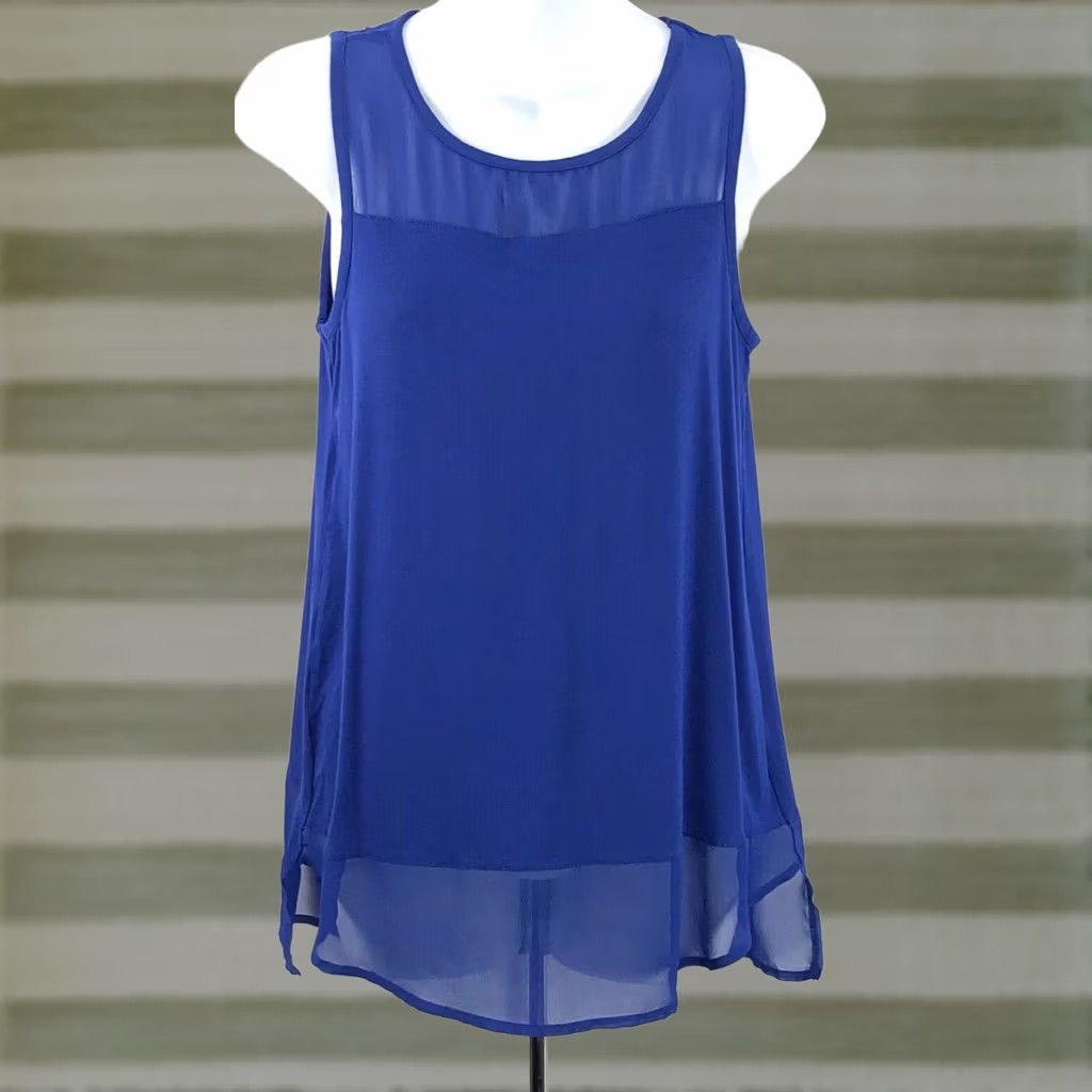 Vince Camuto Vince Camuto Sleeveless Top XS Blue Chiffon Slits Scoop Neck Casual Womens Size XS / US 0-2 / IT 36-38 - 1 Thumbnail