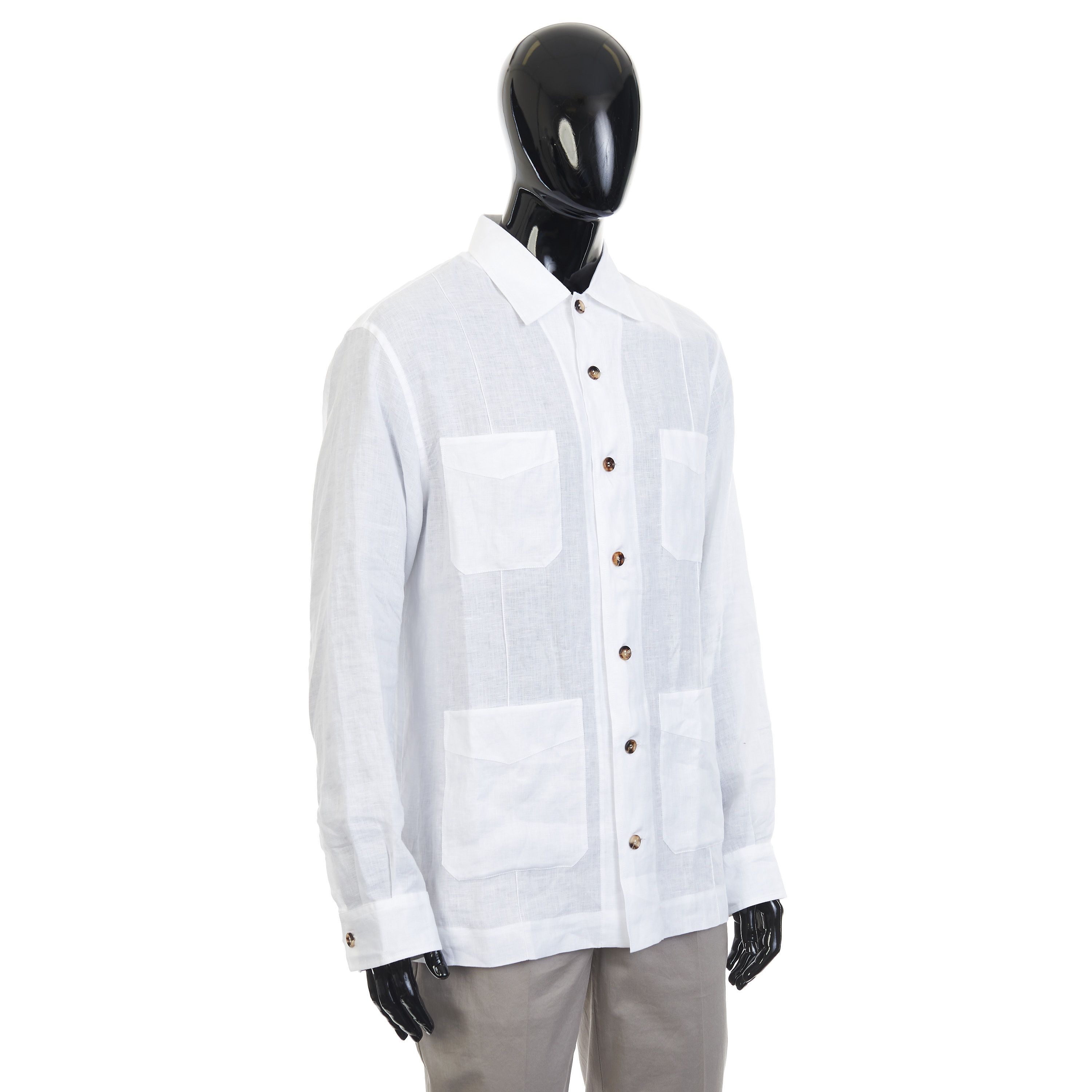 Brunello Cucinelli White Linen Shirt Jacket Size US L / EU 52-54 / 3 - 8 Thumbnail