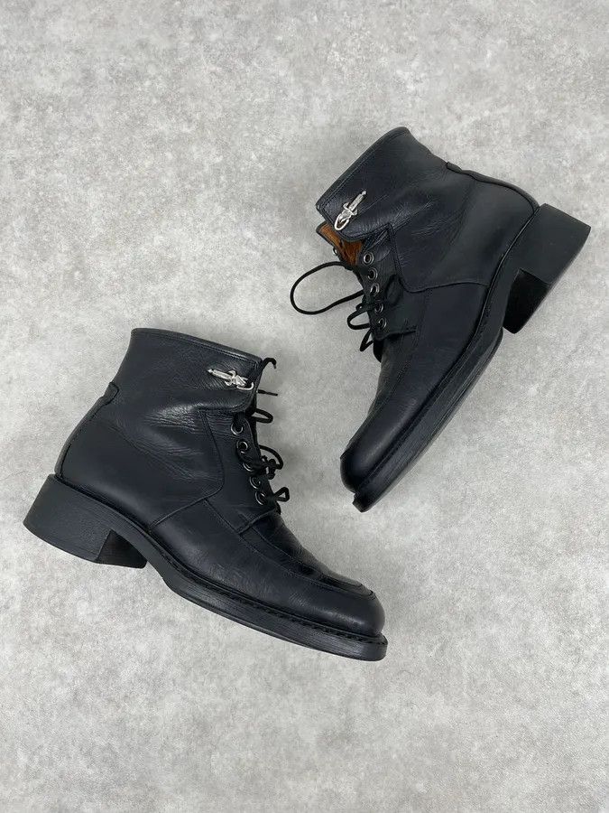 Vintage Cesare Paciotti Black Leather Dagger Lace-Up Boots Size US 9 / IT 39 - 4 Thumbnail