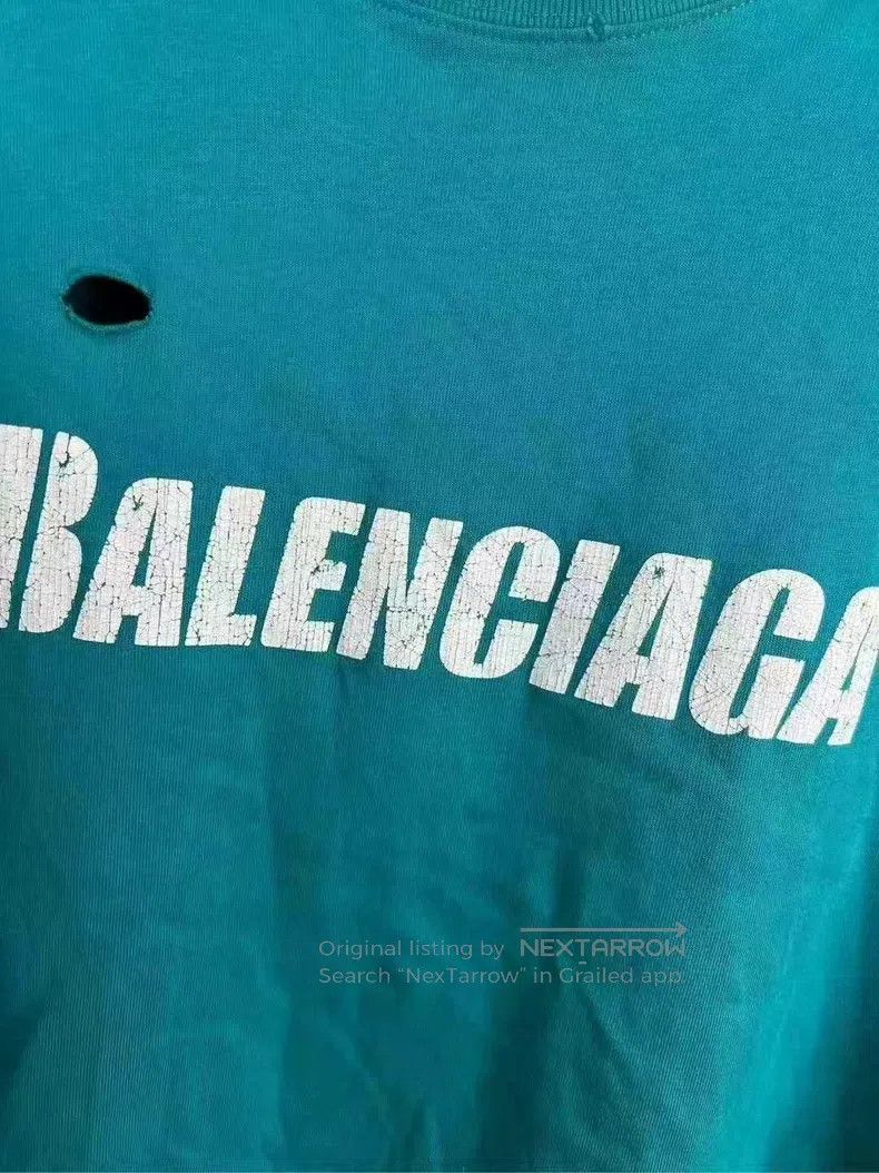 Balenciaga Balenciaga Lake Green Destroyed Hole Short Sleeve Size US L / EU 52-54 / 3 - 3 Thumbnail