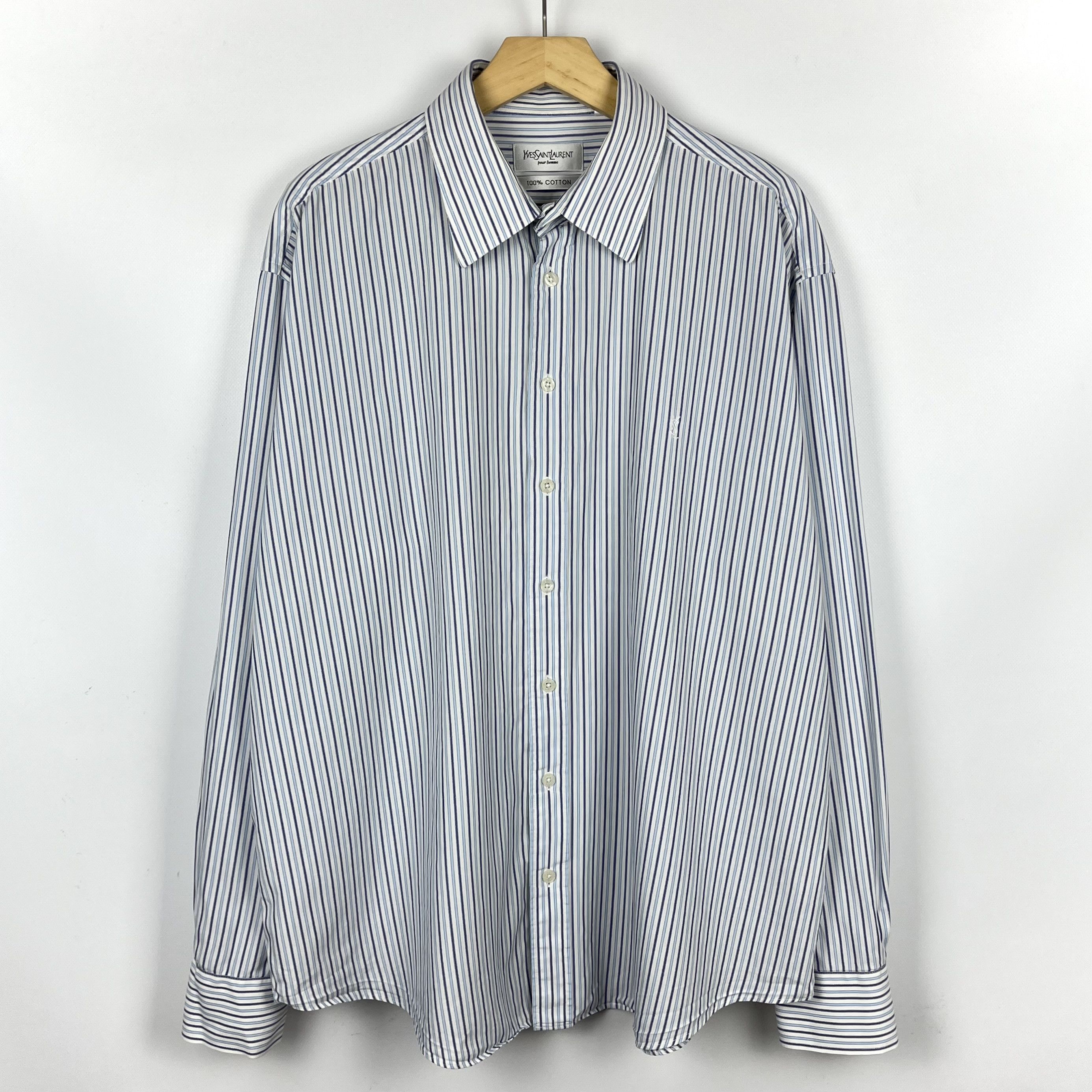 Yves Saint Laurent Yves Saint Laurent YSL Stripped Long Sleeve Button Up Shirt Size US XL / EU 56 / 4 - 1 Thumbnail