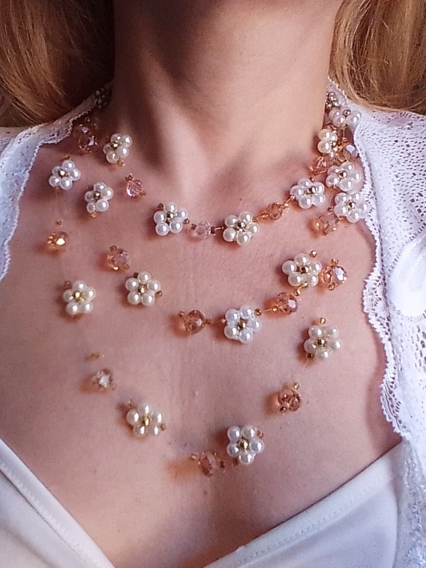 Handmade Necklace Long Beaded Flower Pearls Crystal Multithread Size ONE SIZE - 7 Thumbnail