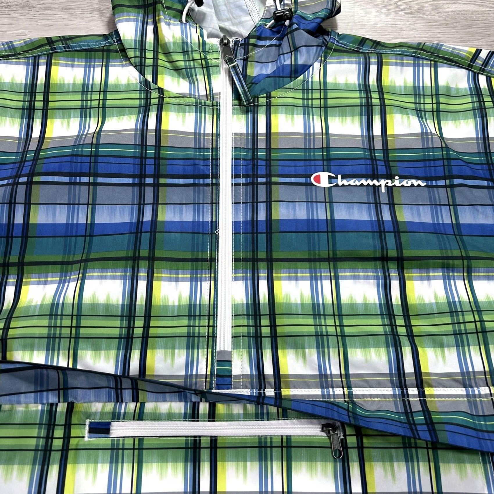 Champion Champion Windbreaker Jacket Mens M Blue Plaid Hooded 1/2 Zip Lightweight Pockets Multicolor Athletic Size US M / EU 48-50 / 2 - 4 Thumbnail
