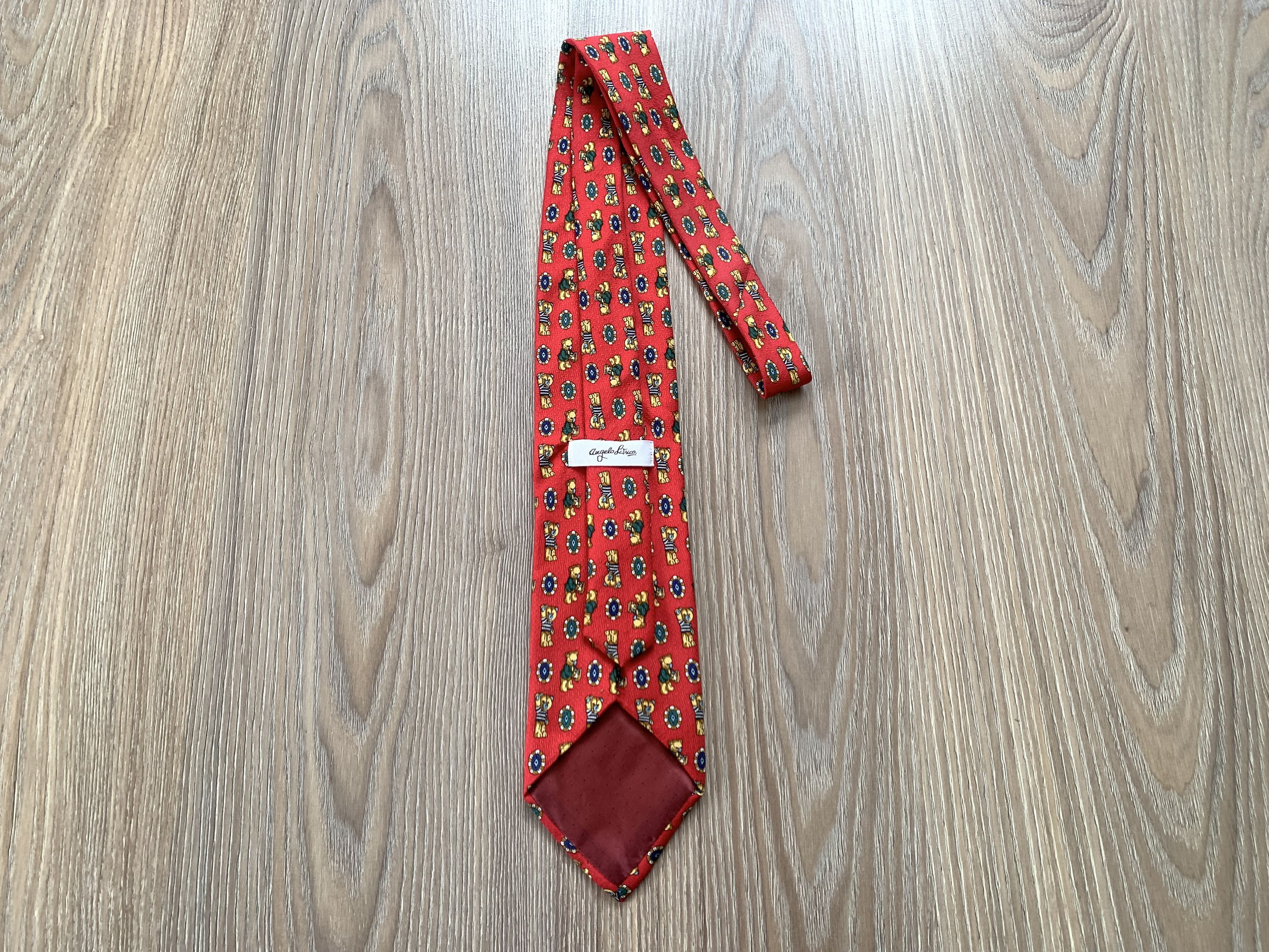 Other Angelo Litrico Red Vintage Bear Printed Silk Tie Size ONE SIZE - 5 Thumbnail