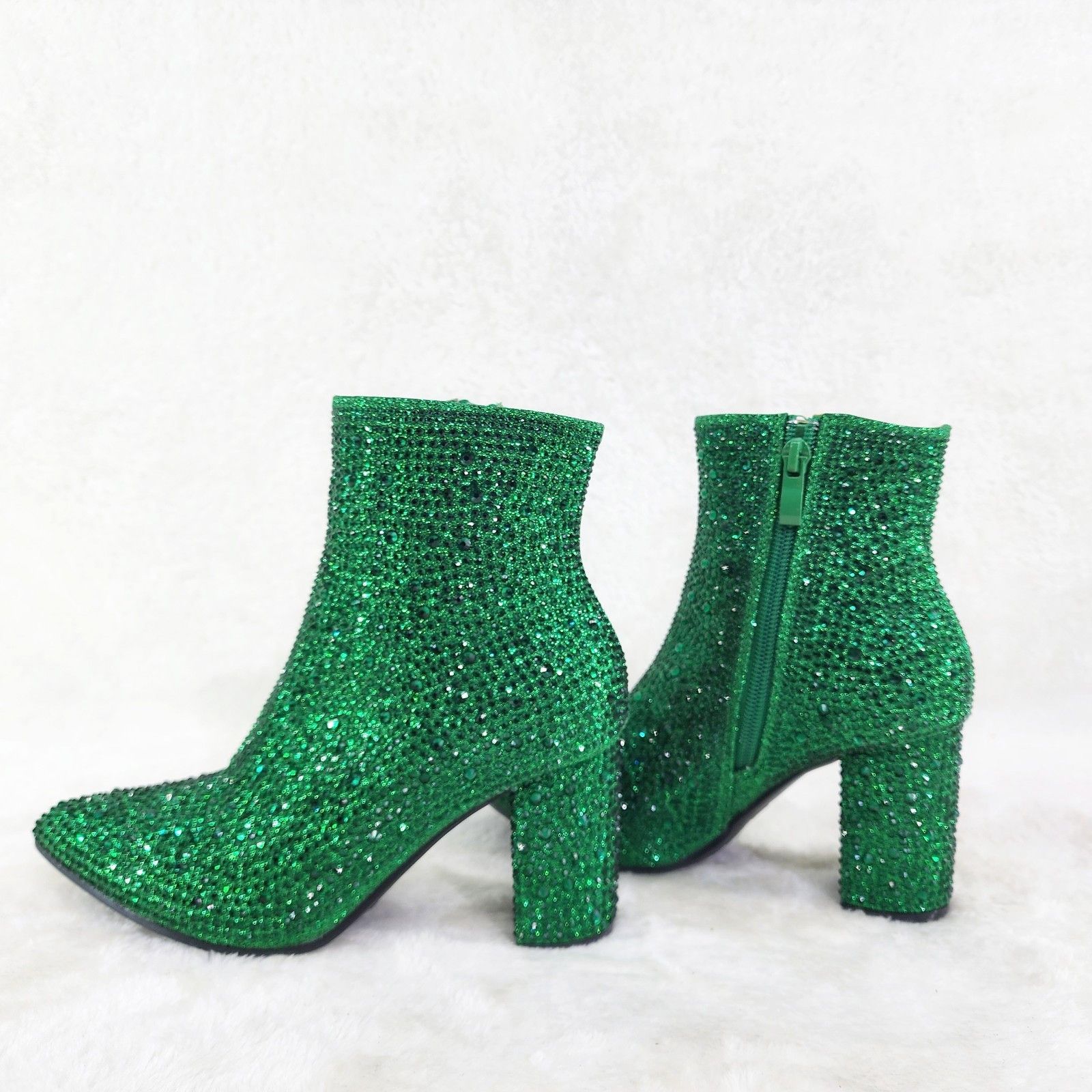 Other Crystel Emerald Green Rhinestone Block Heel Ankle Boots (US Size US 5 / IT 35 - 2 Thumbnail
