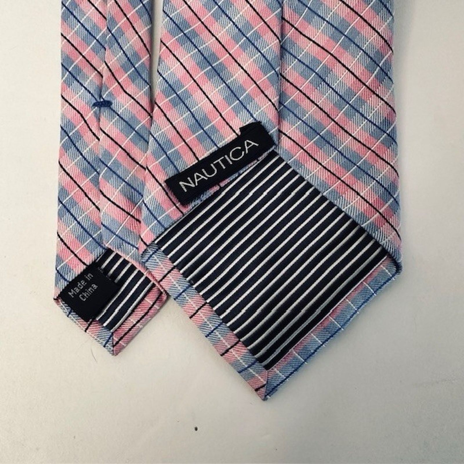 Nautica NAUTICA Men's 100% Silk Classic Necktie Designer Pink/Blue Size ONE SIZE - 9 Thumbnail