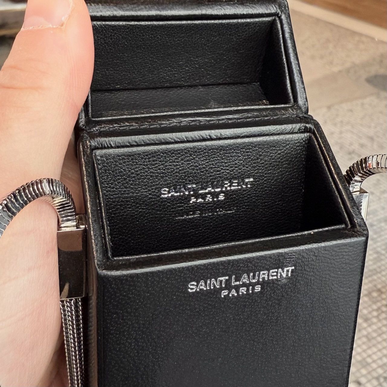 Saint Laurent Paris Saint Laurent Black Leather Smoking Box Chain Minaudiere Bag Size ONE SIZE - 13 Thumbnail