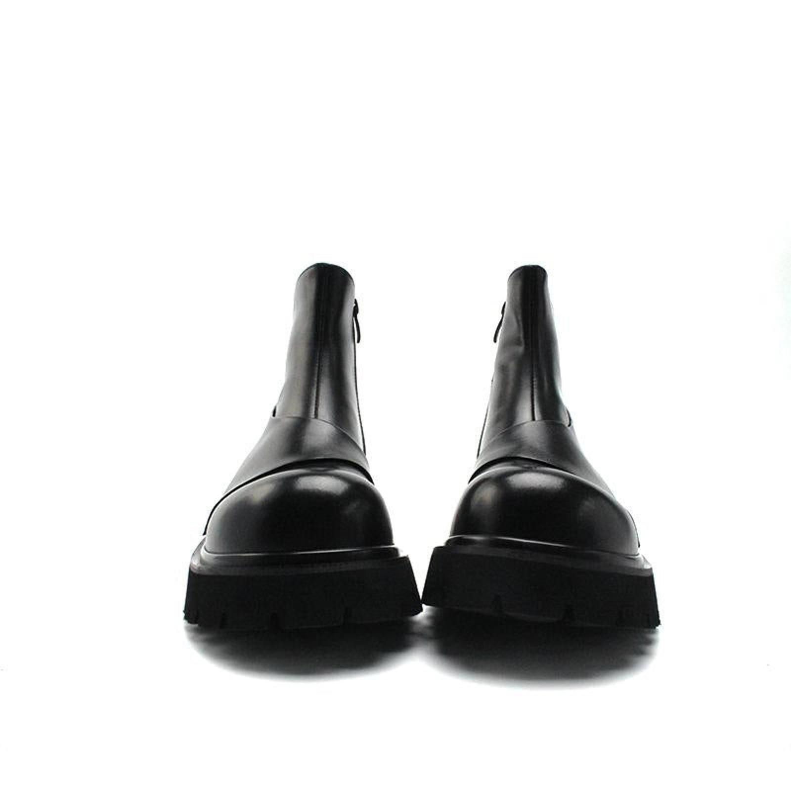 Japanese Brand Black Chunky Platform Ankle Boots, Leather Zip Boots Size US 8 / EU 41 - 3 Thumbnail