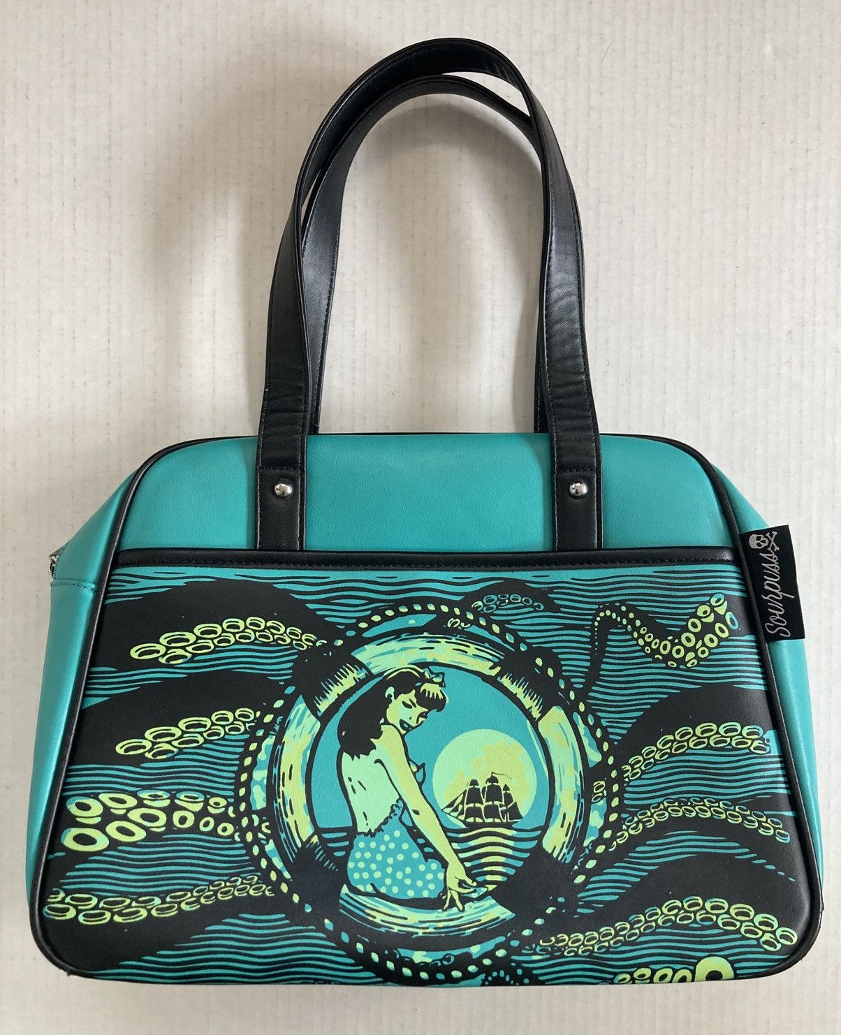 SOURPUSS TENTACLED BOWLER BAG PURSE OCTOPUS MERMAID PIN UP