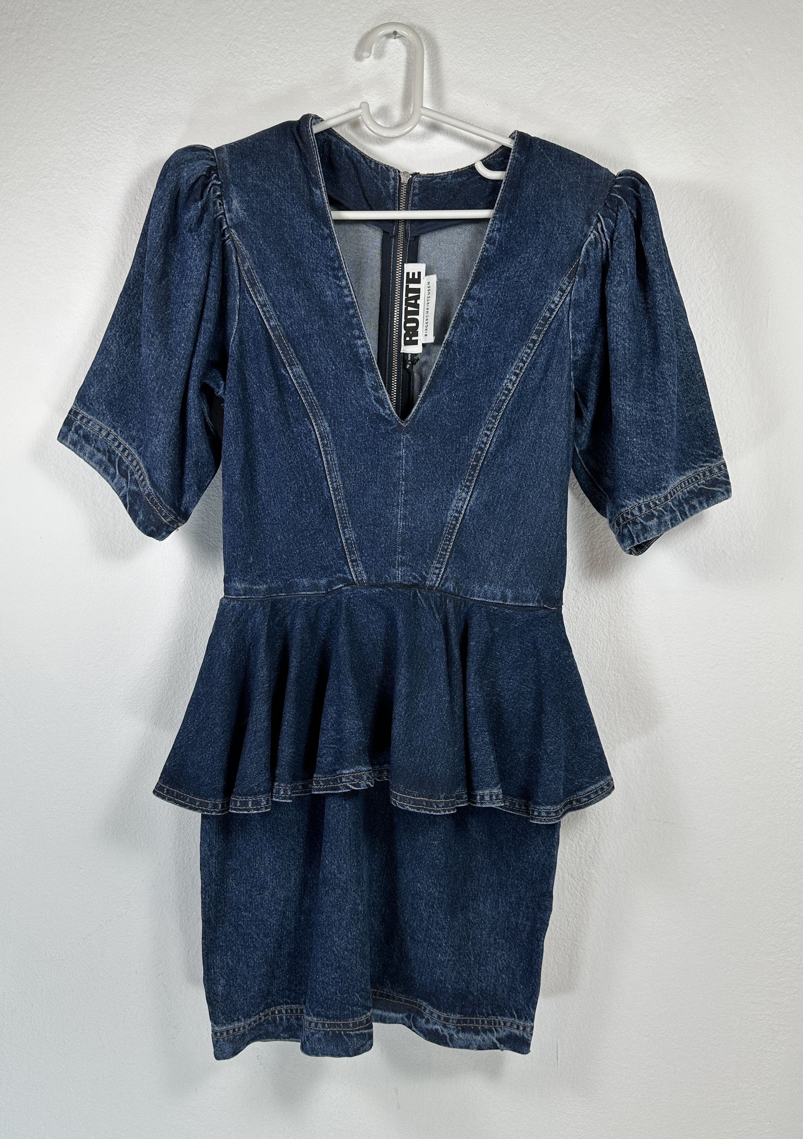 ROTATE Mindy Denim Peplum Mini Blue Dress Size XS / US 0-2 / IT 36-38 - 3 Thumbnail