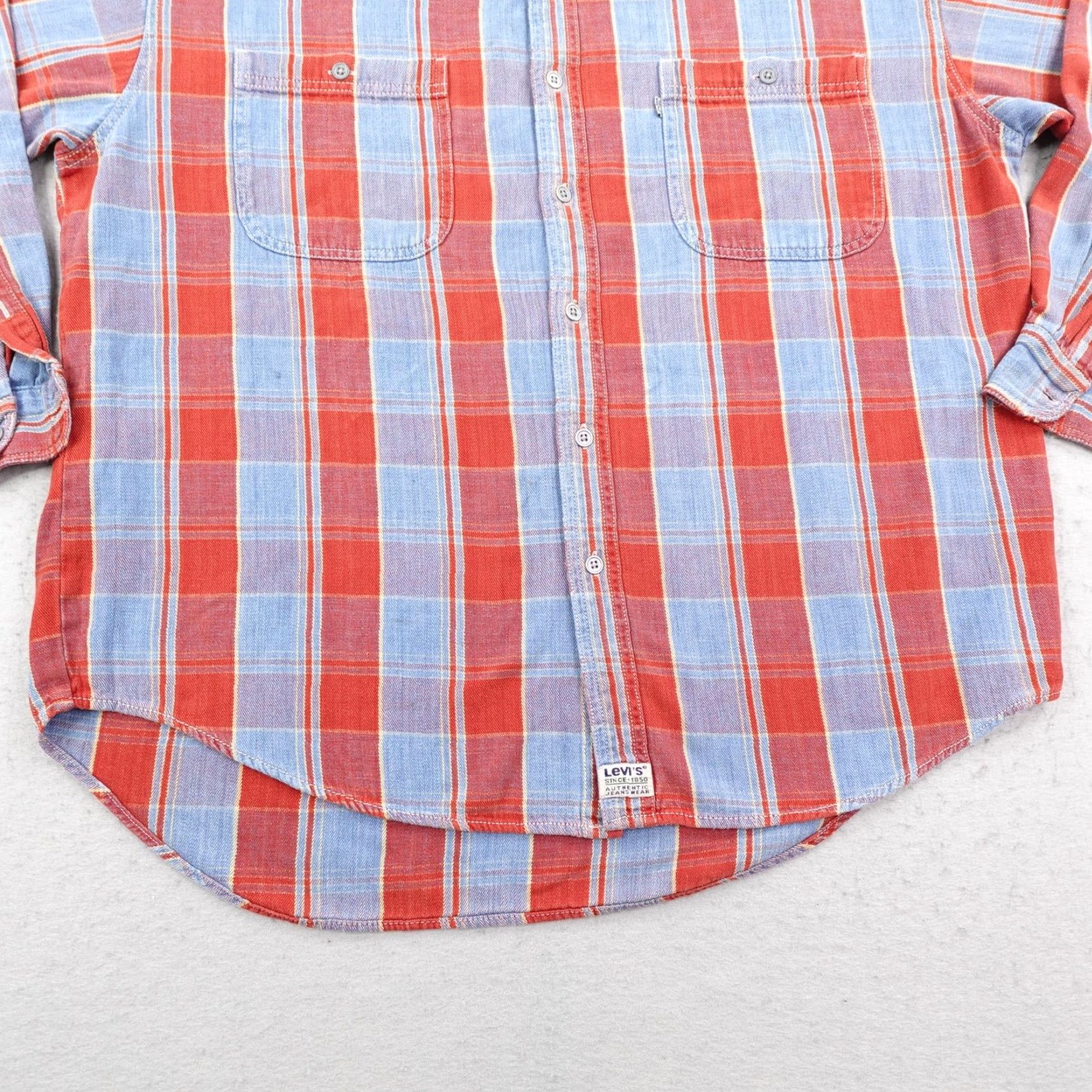 Levi's VINTAGE Levi's Shirt Mens XL Plaid Flannel Button-Up 90s Casual Workwear Blue Red Utility Pocketed Mens XL Flannel Shirt 90s Size US XL / EU 56 / 4 - 4 Thumbnail