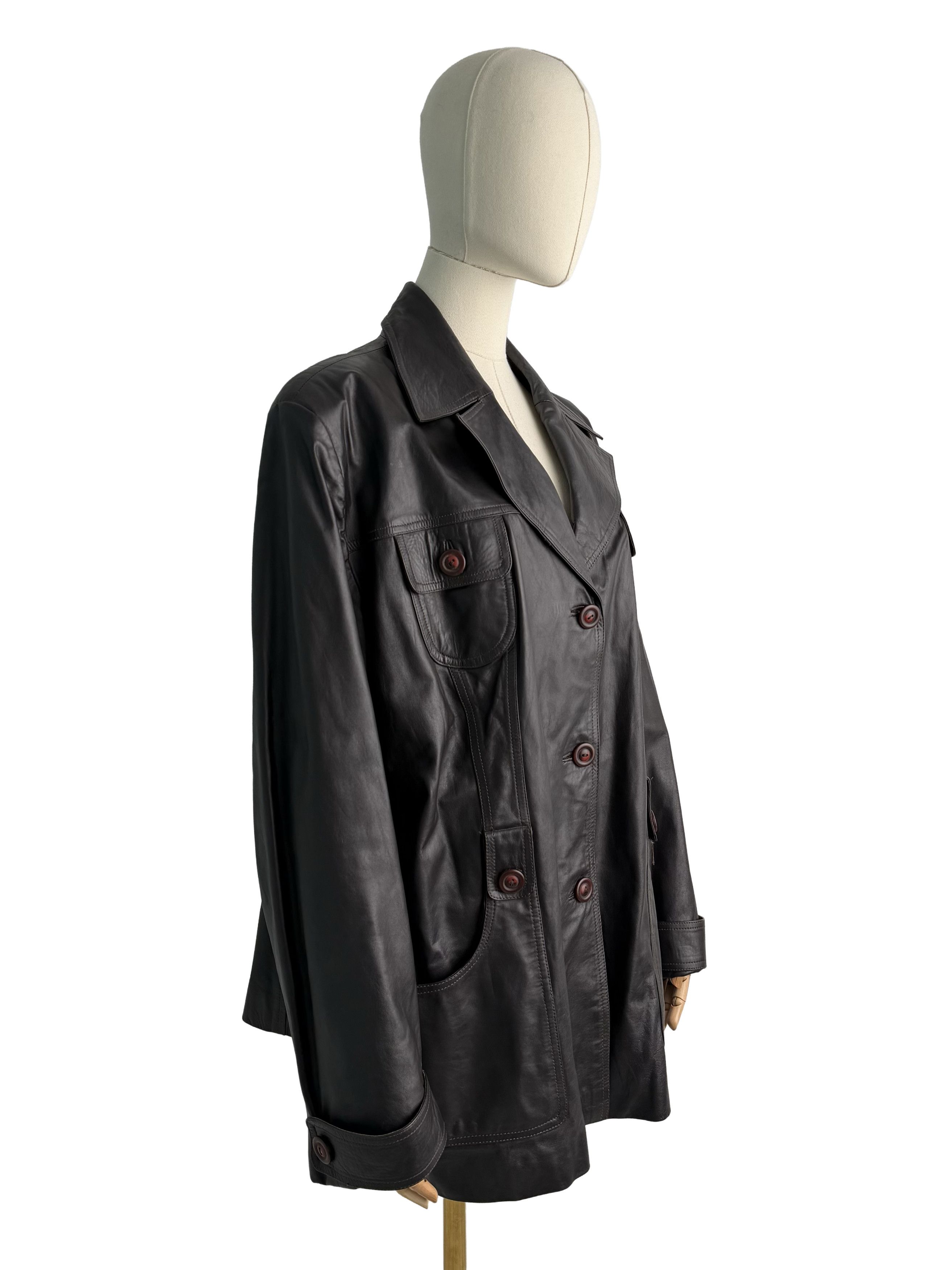 Vintage Vintage Brown Leather Coat Button Front Oversized Long Coat Size XL / US 12-14 / IT 48-50 - 1 Thumbnail